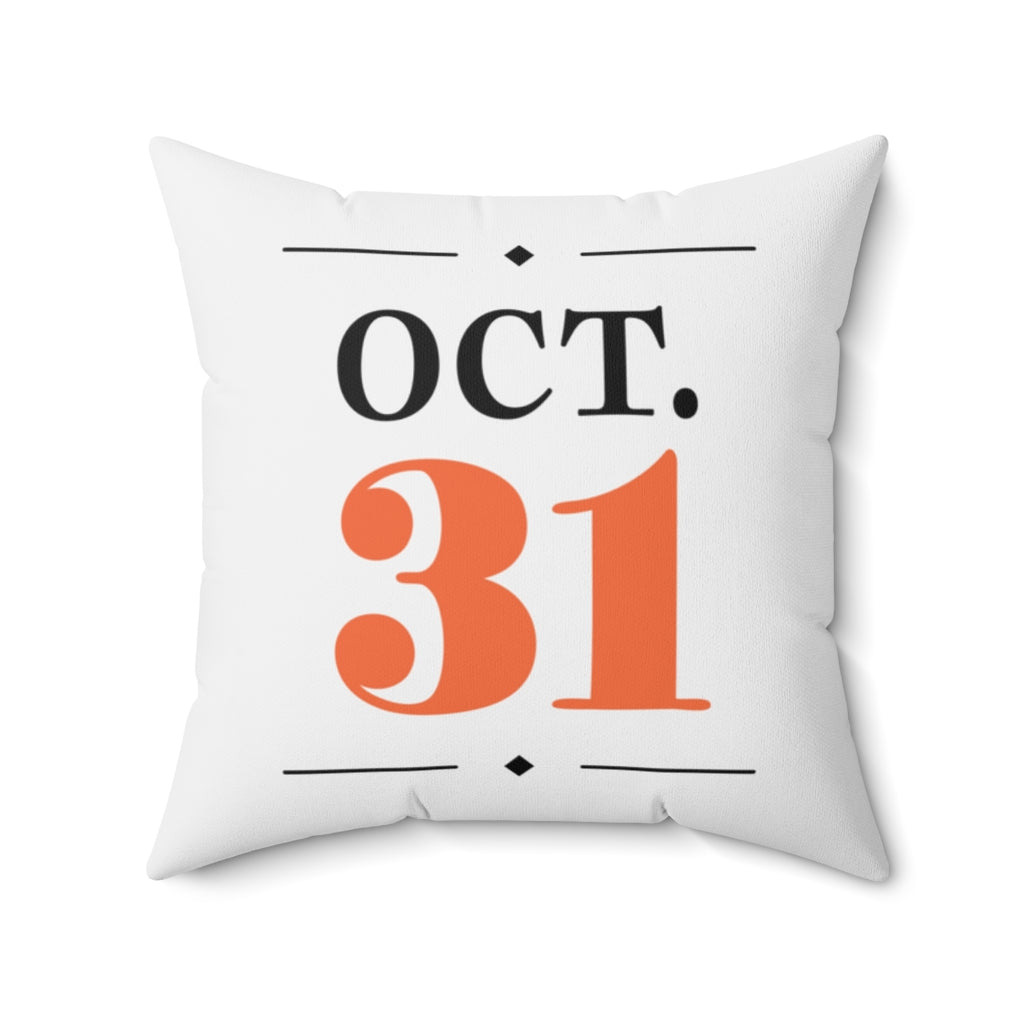 Halloween-themed graphic pillow cover featuring vibrant designs like jack-o-lanterns, spooky cats, skeletons, and skulls, made from soft spun polyester for festive seasonal decor.