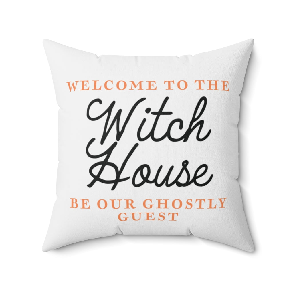 Halloween-themed graphic pillow cover featuring vibrant designs like jack-o-lanterns, spooky cats, skeletons, and skulls, made from soft spun polyester for festive seasonal decor.