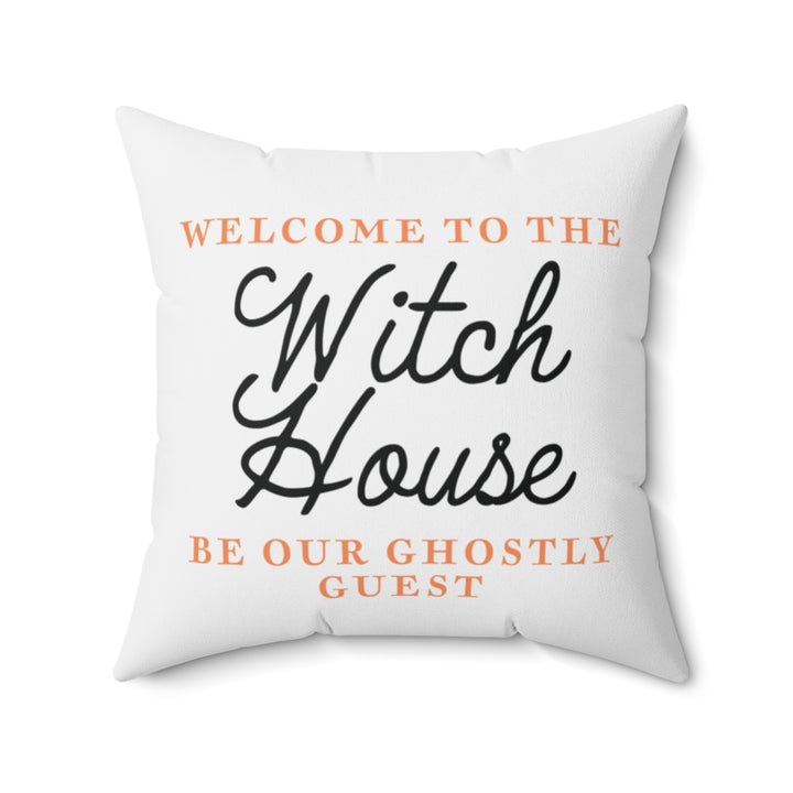 Halloween-themed graphic pillow cover featuring vibrant designs like jack-o-lanterns, spooky cats, skeletons, and skulls, made from soft spun polyester for festive seasonal decor.