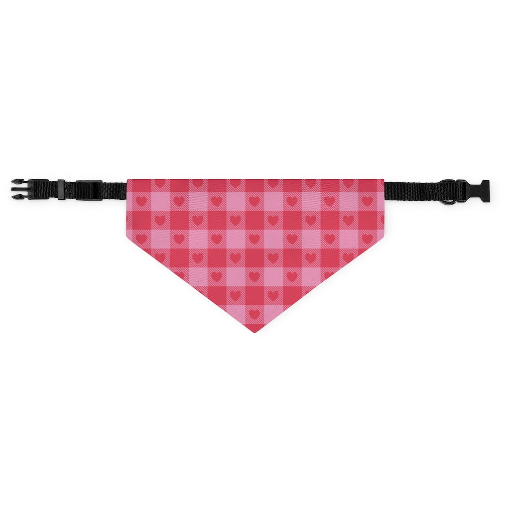 Heart Buffalo Plaid Dog Bandana / Pink Red