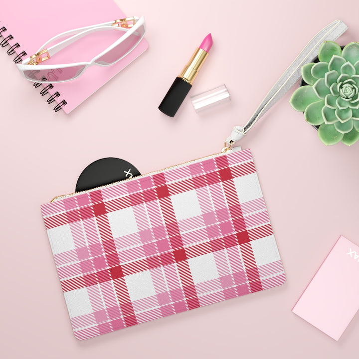 Astor Place Plaid Clutch Bag / White Pink