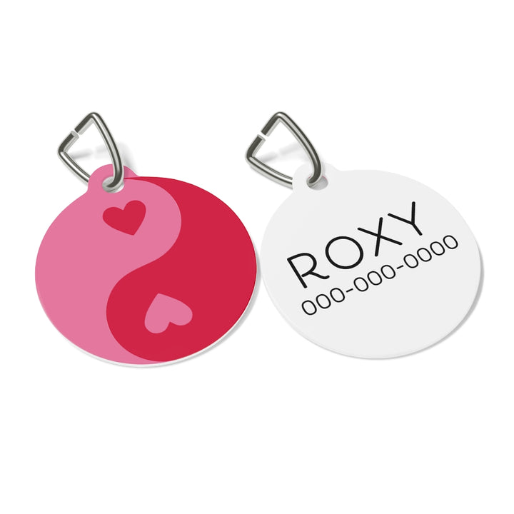 Heart Yin Yang Pet Tag / Red Pink