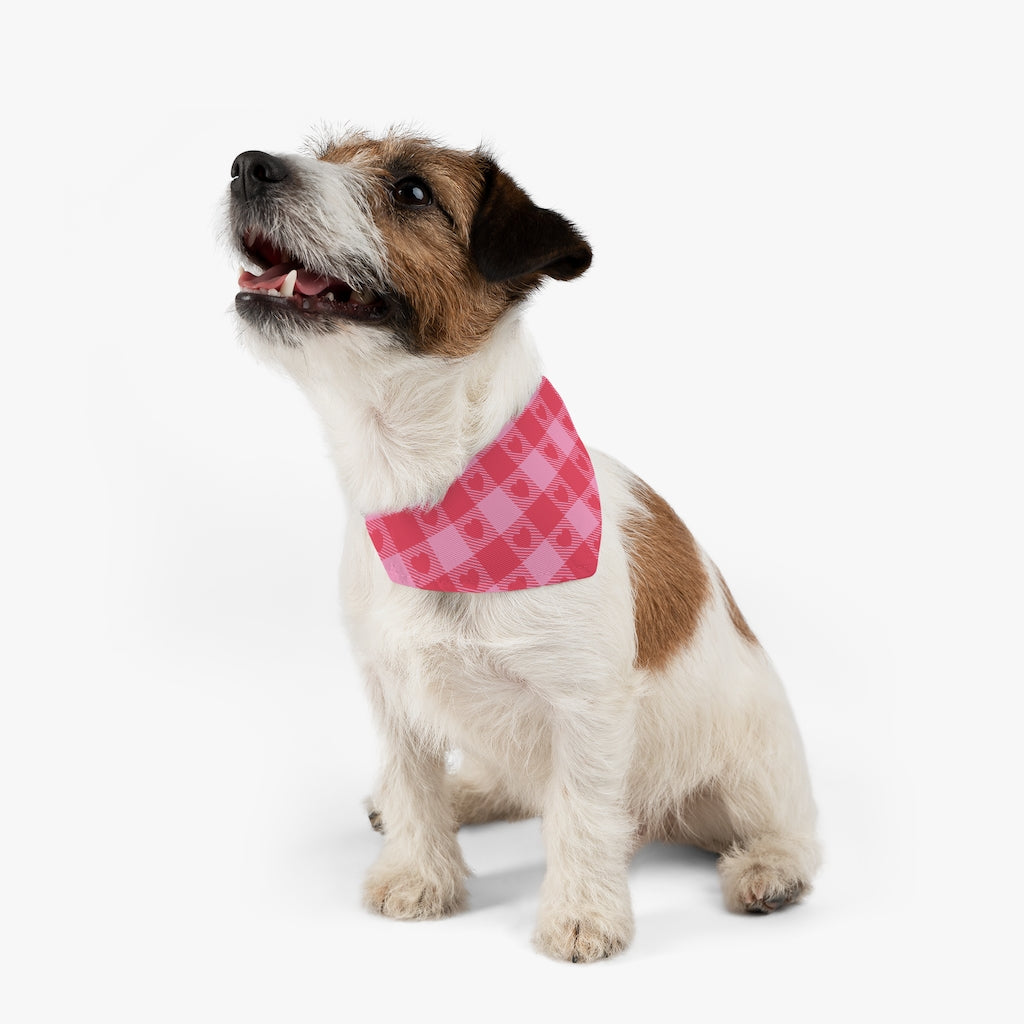 Heart Buffalo Plaid Dog Bandana / Pink Red