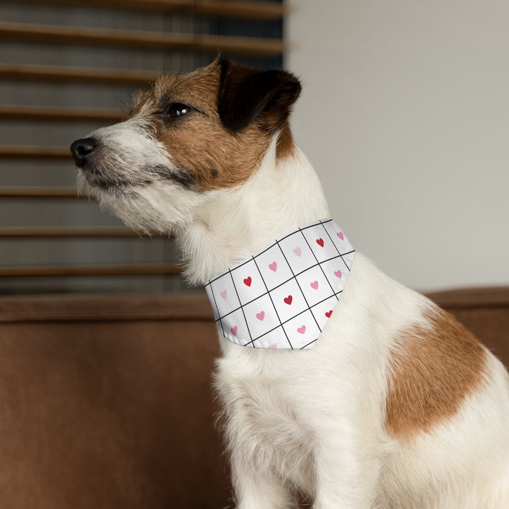 Love Grid Dog Bandana / White