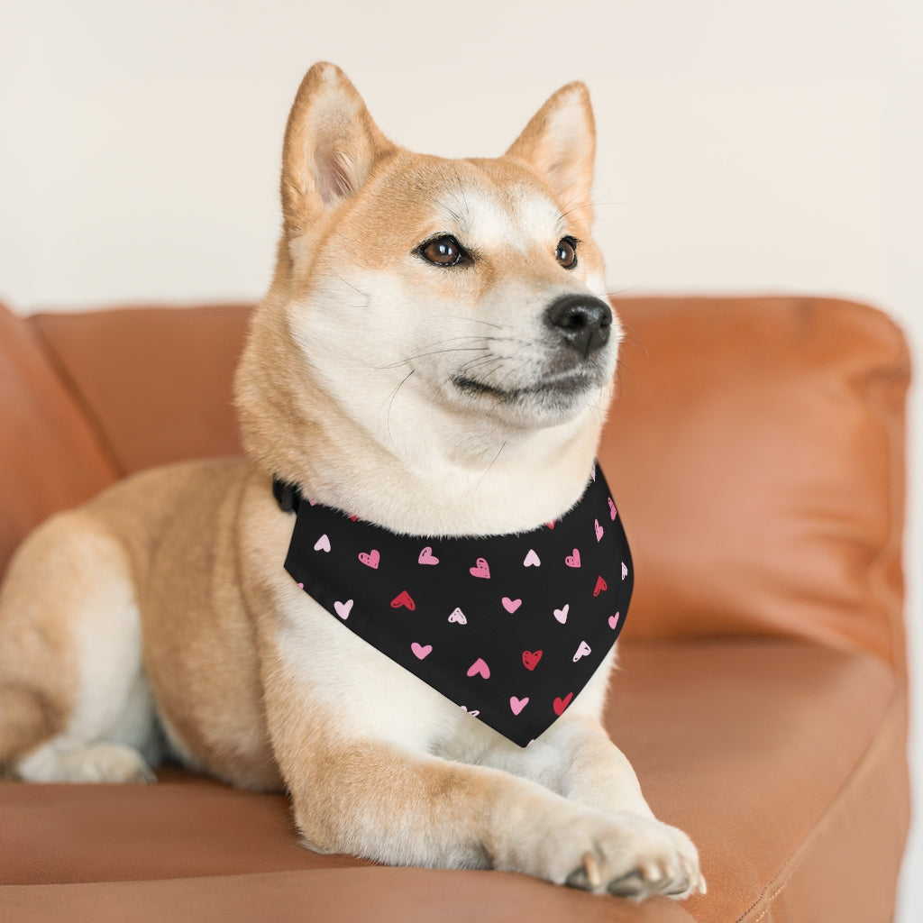 Hearts Ditsy Dog Bandana / Black Pink