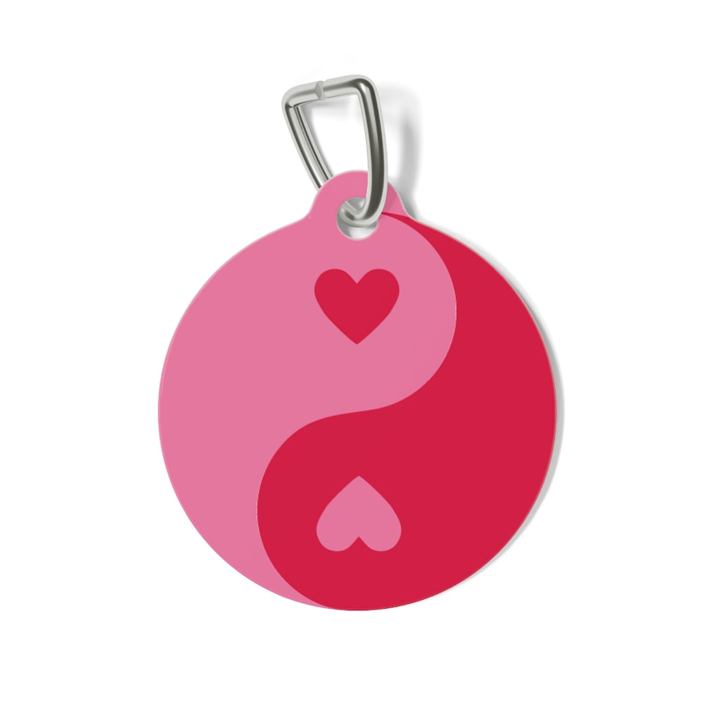 Heart Yin Yang Pet Tag / Red Pink