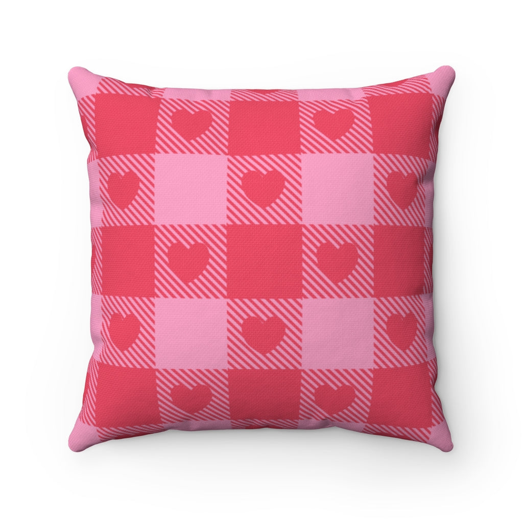 Heart Buffalo Plaid Pillow Cover / Red