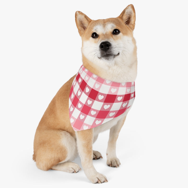 Heart Buffalo Plaid Ombre Dog Bandana / Red Pink