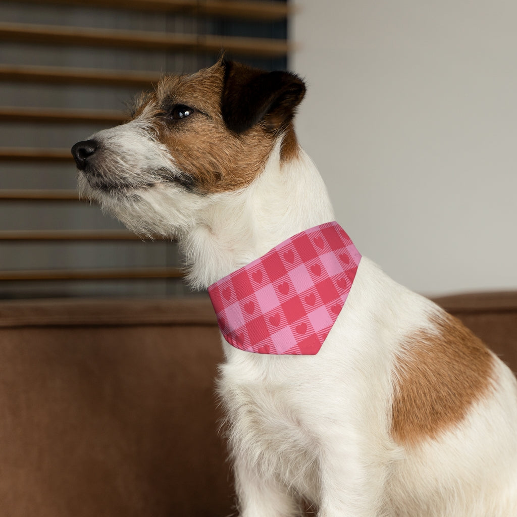 Heart Buffalo Plaid Dog Bandana / Pink Red