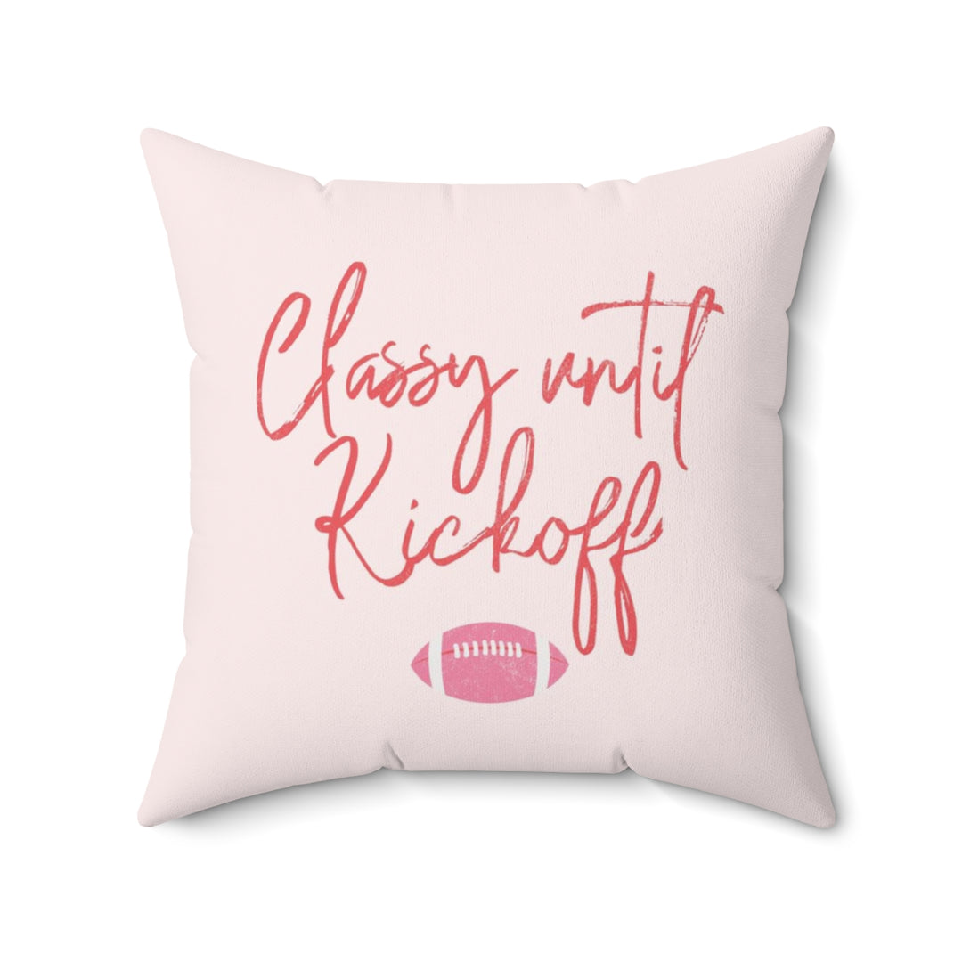 Classy Until Kickoff Football Pillow Cover / Light Pink