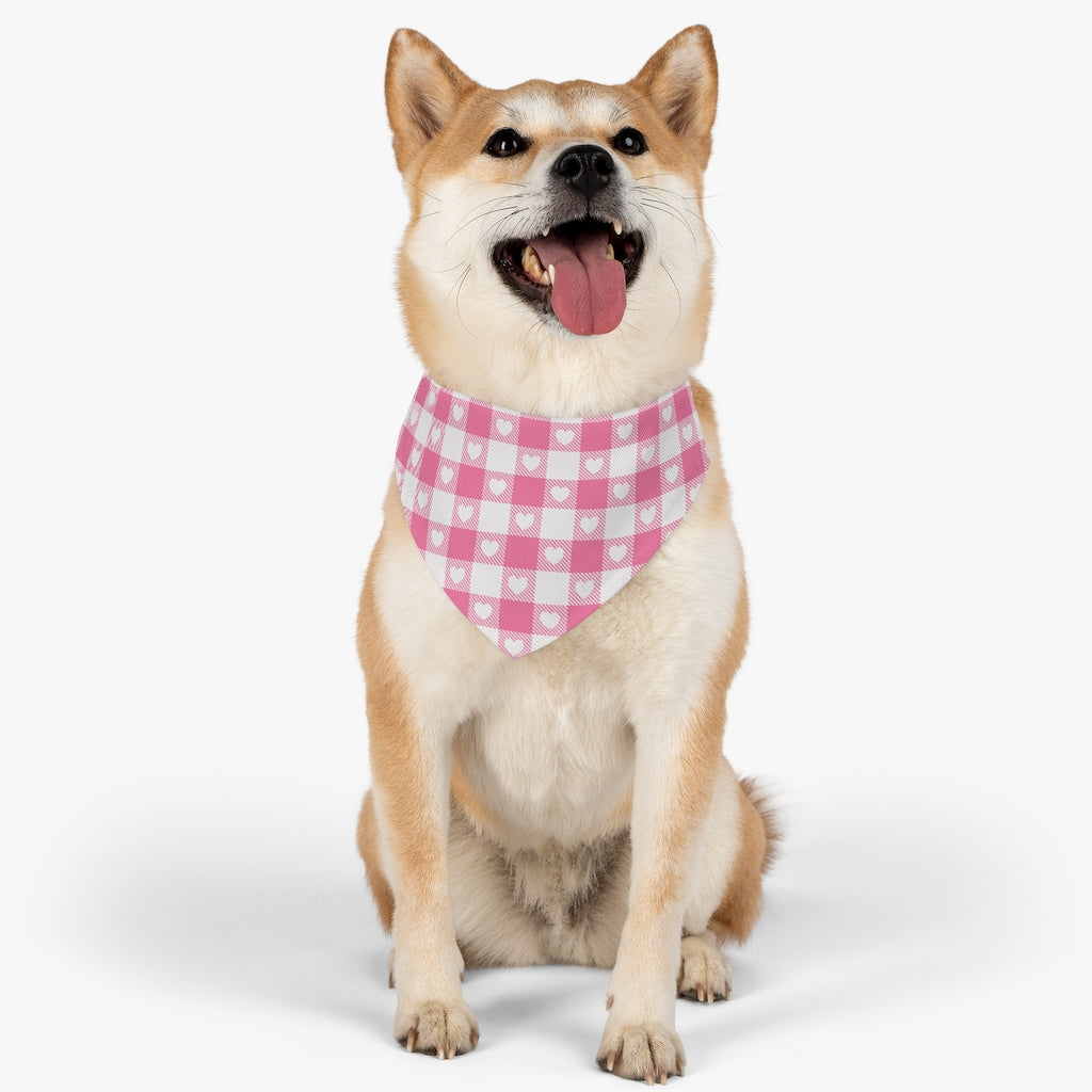 Heart Buffalo Plaid Dog Bandana / Pink