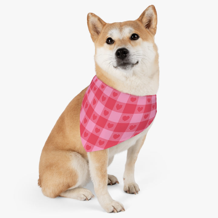 Heart Buffalo Plaid Dog Bandana / Pink Red