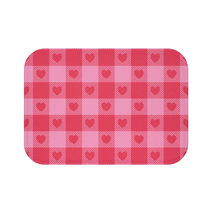 Heart Buffalo Plaid Bath Mat / Pink Red