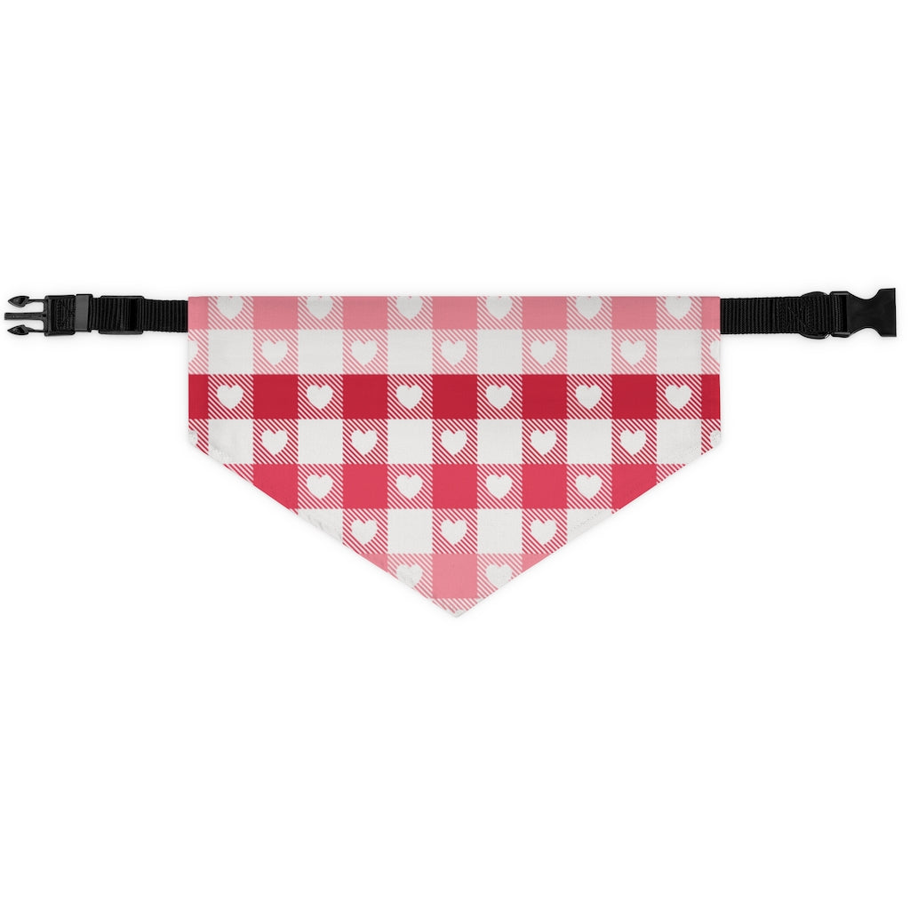 Heart Buffalo Plaid Ombre Dog Bandana / Red Pink