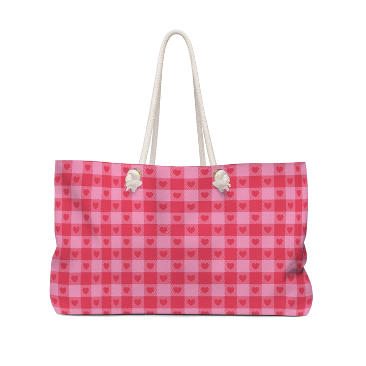 Heart Buffalo Plaid Weekender Bag / Red Pink