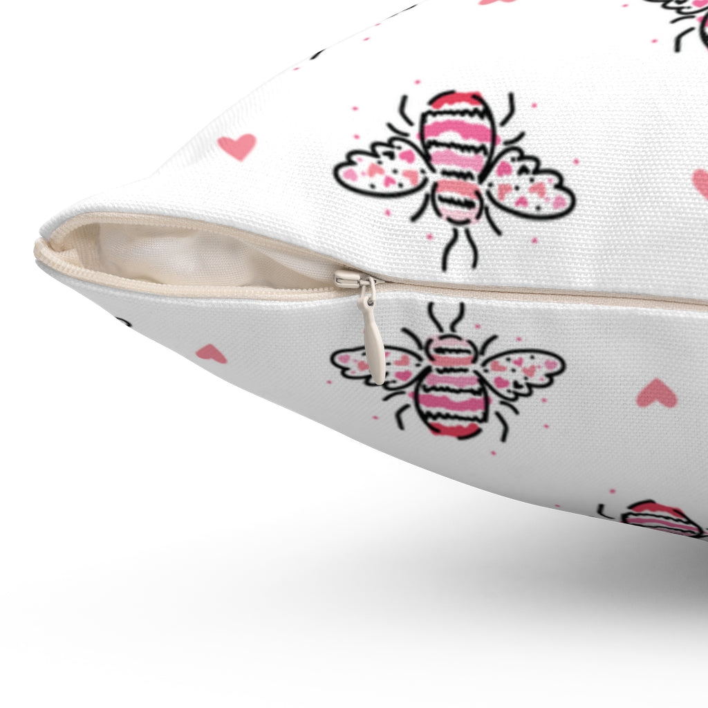 Bumble Bee Heart Pillow Cover / Pink