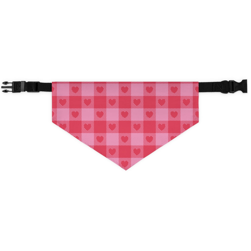 Heart Buffalo Plaid Dog Bandana / Pink Red