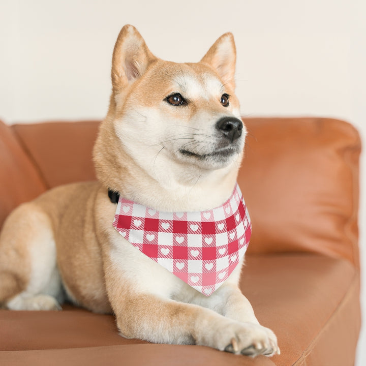 Heart Buffalo Plaid Ombre Dog Bandana / Red Pink