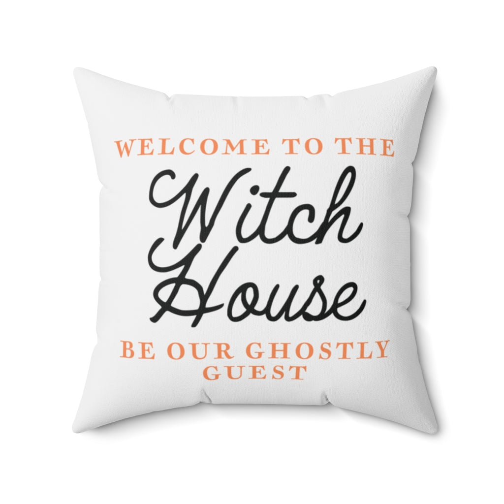 Witch House Pillow Cover / Halloween / White Orange