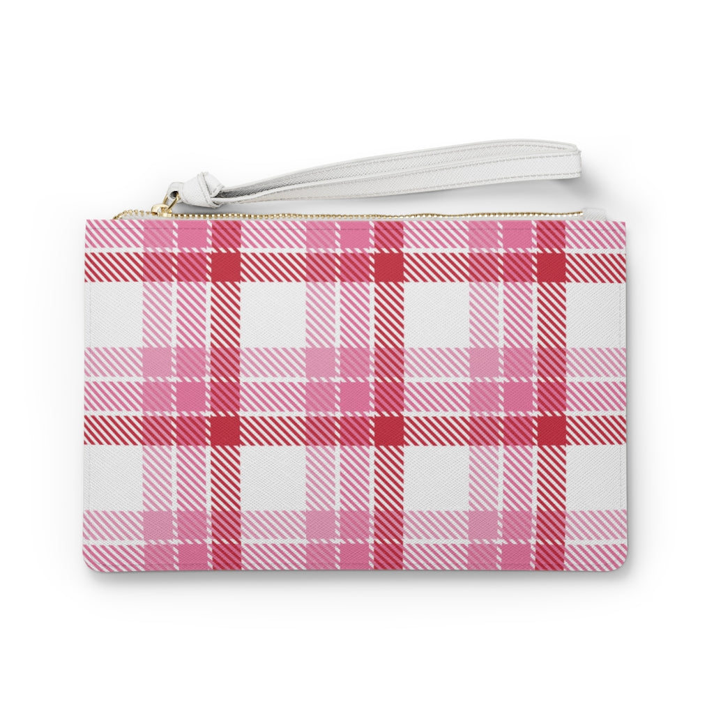 Astor Place Plaid Clutch Bag / White Pink
