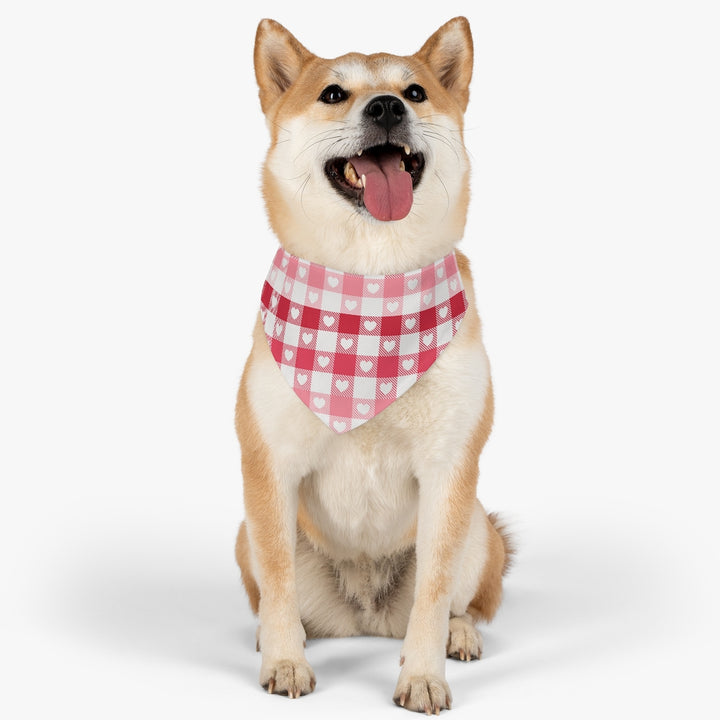 Heart Buffalo Plaid Ombre Dog Bandana / Red Pink