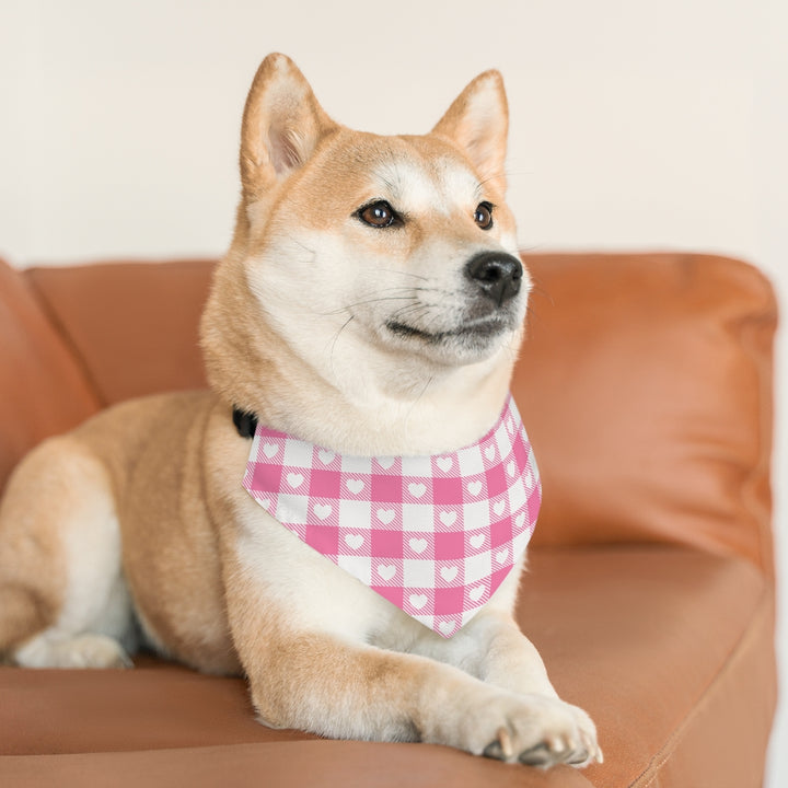 Heart Buffalo Plaid Dog Bandana / Pink