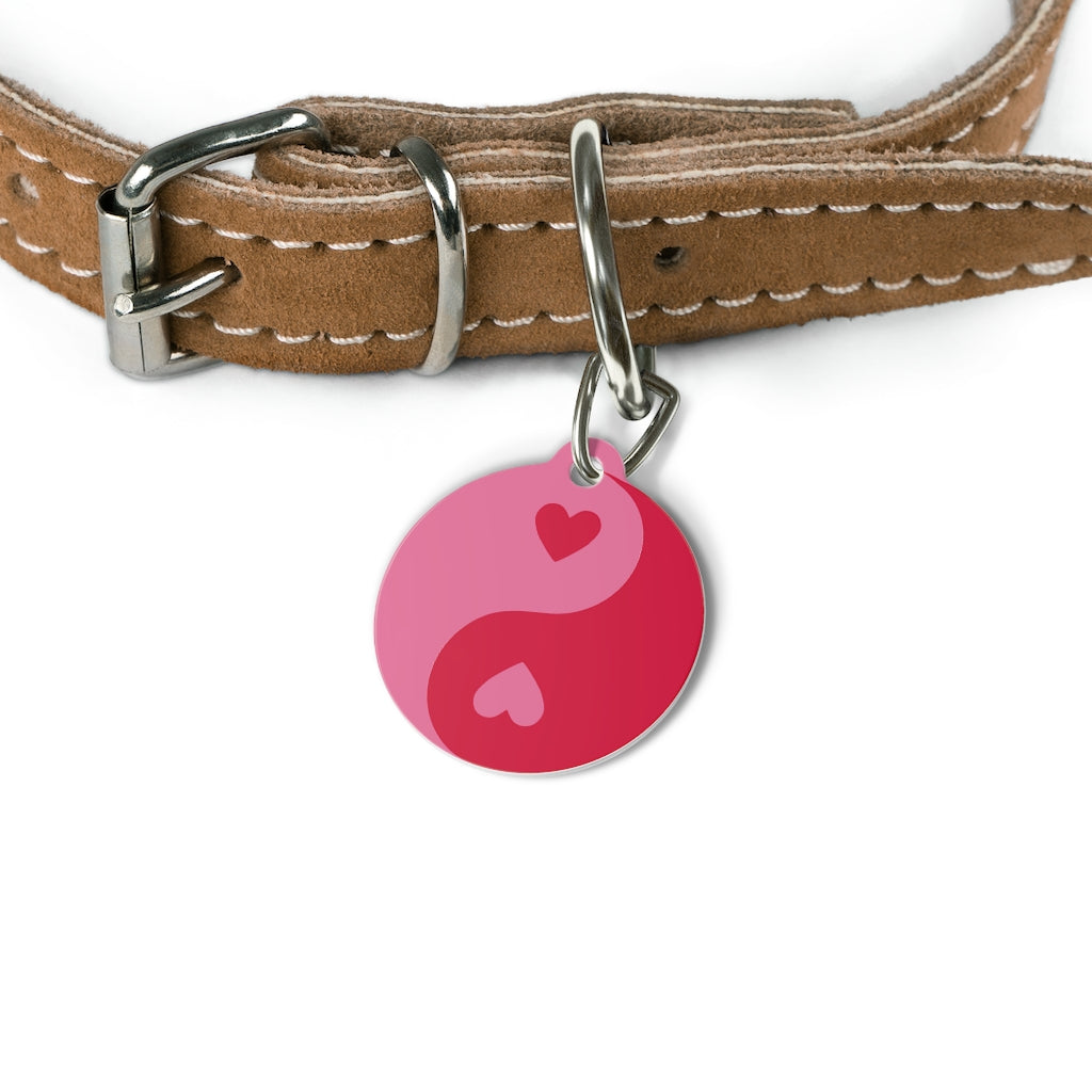 Heart Yin Yang Pet Tag / Red Pink