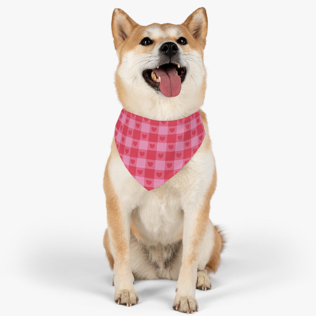 Heart Buffalo Plaid Dog Bandana / Pink Red