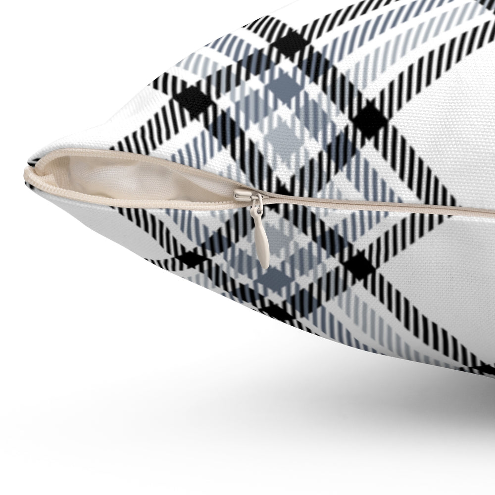 Double-sided classic plaid pillow cover, neutral tones, machine-washable, perfect for year-round home decor, available in 14x14, 16x16, 18x18, and 20x20 sizes.