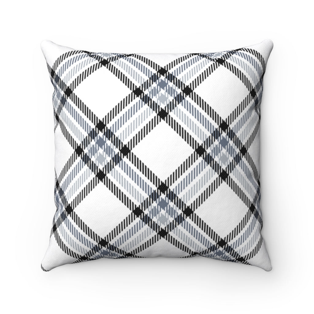 Double-sided classic plaid pillow cover, neutral tones, machine-washable, perfect for year-round home decor, available in 14x14, 16x16, 18x18, and 20x20 sizes.