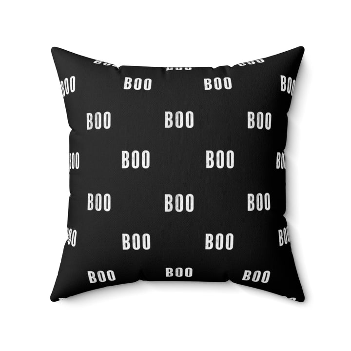 Halloween-themed graphic pillow cover featuring vibrant designs like jack-o-lanterns, spooky cats, skeletons, and skulls, made from soft spun polyester for festive seasonal decor.