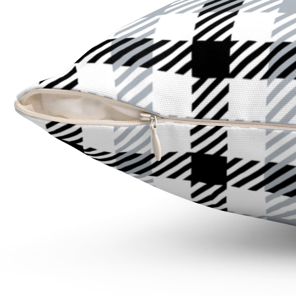 Double-sided classic plaid pillow cover, neutral tones, machine-washable, perfect for year-round home decor, available in 14x14, 16x16, 18x18, and 20x20 sizes.