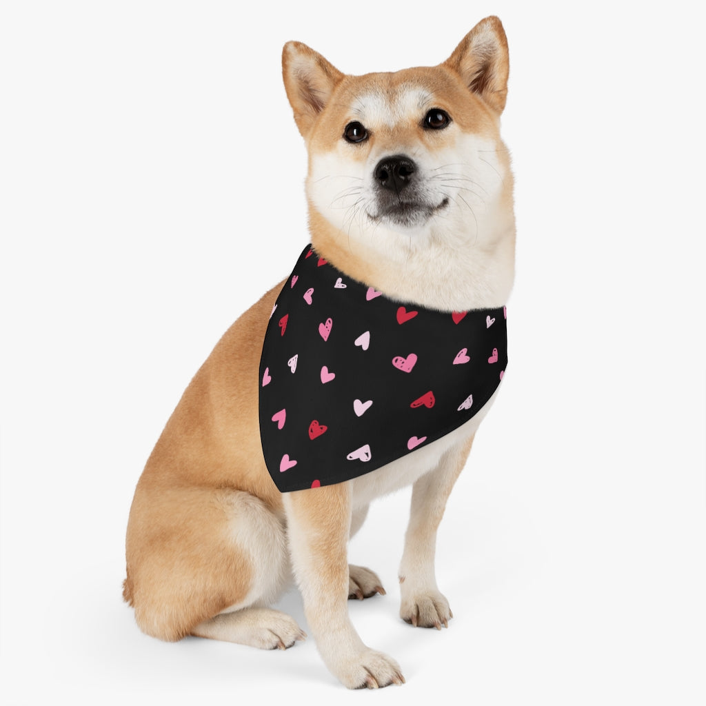 Hearts Ditsy Dog Bandana / Black Pink