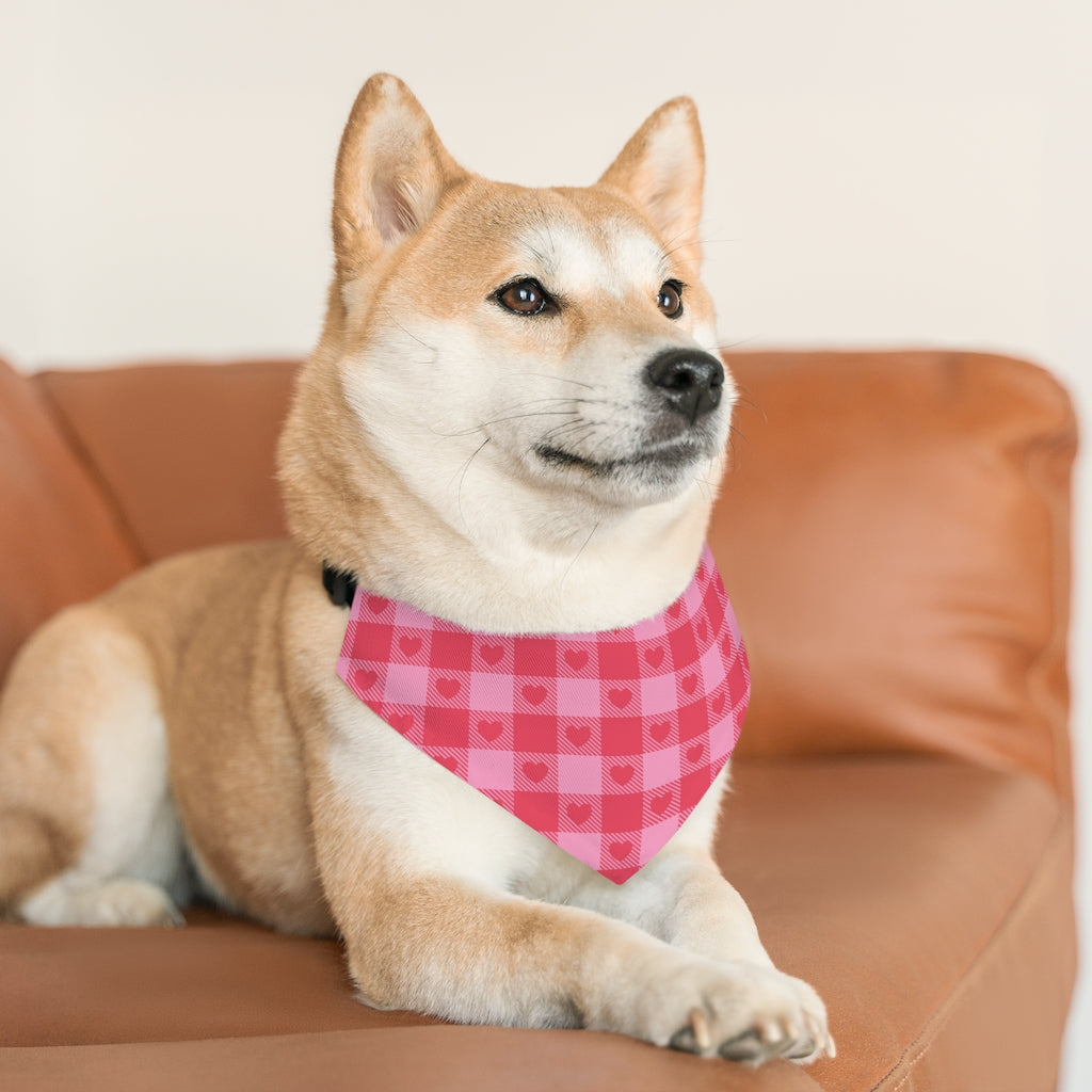 Heart Buffalo Plaid Dog Bandana / Pink Red