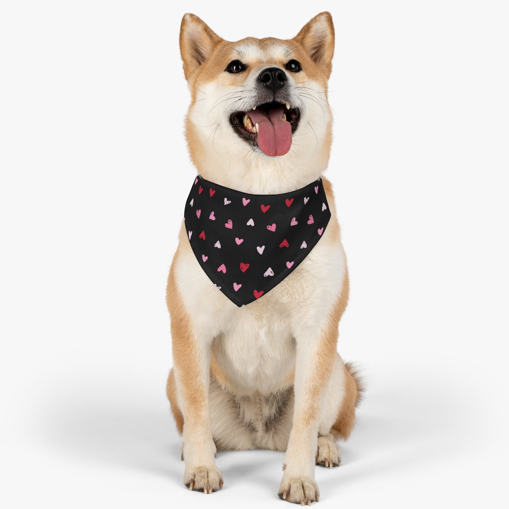 Hearts Ditsy Dog Bandana / Black Pink