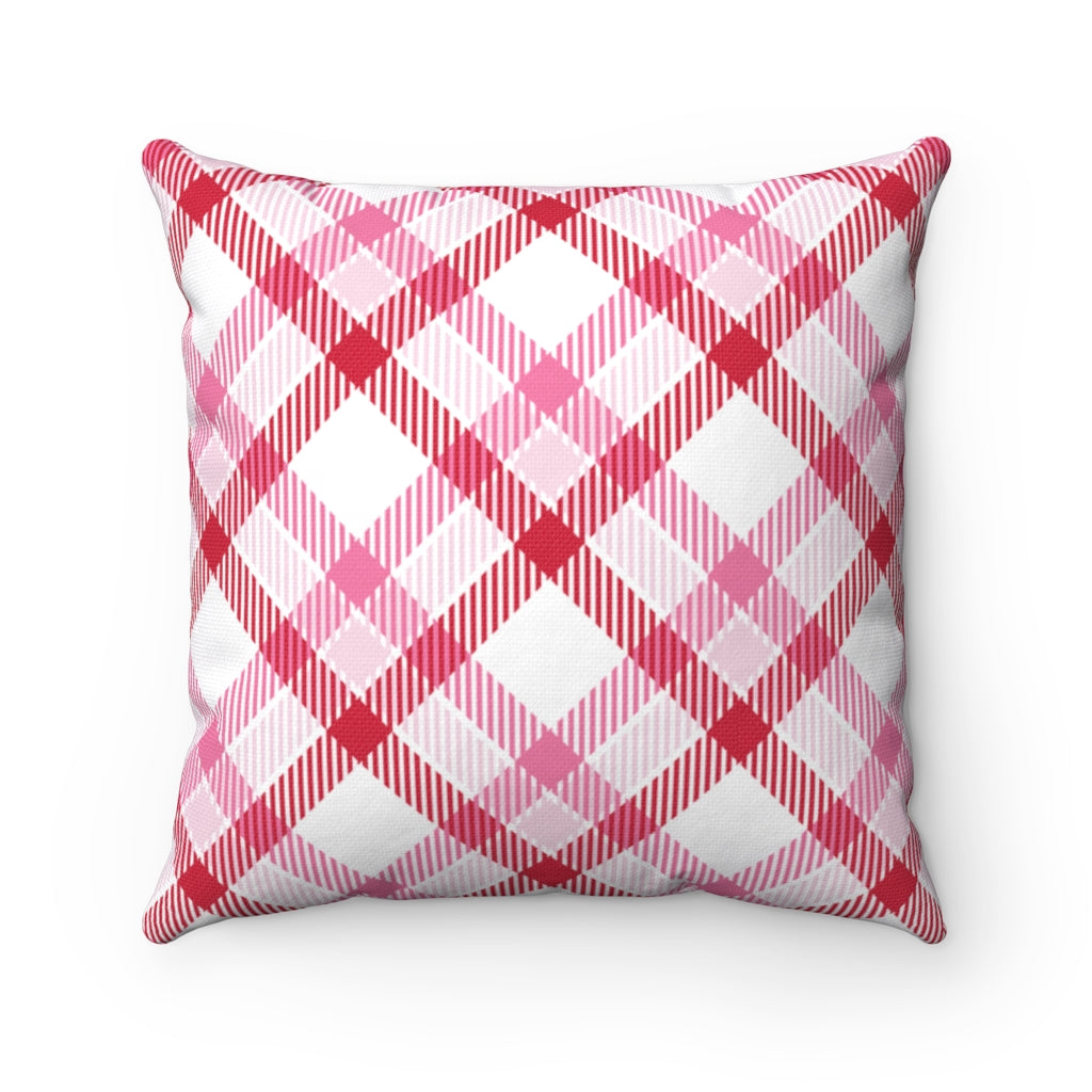 Music Row Plaid Pillow Cover / White Pink
