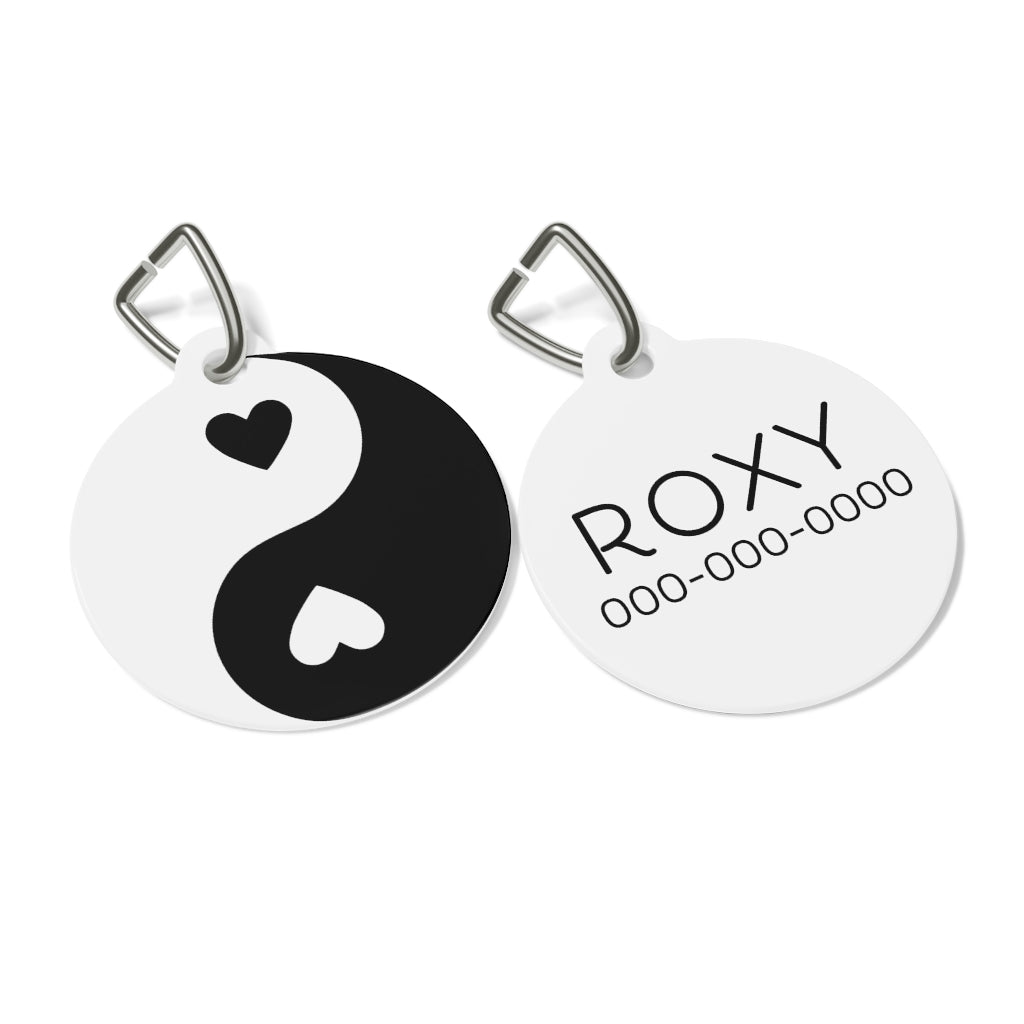 Heart Yin Yang Pet Tag / Black White