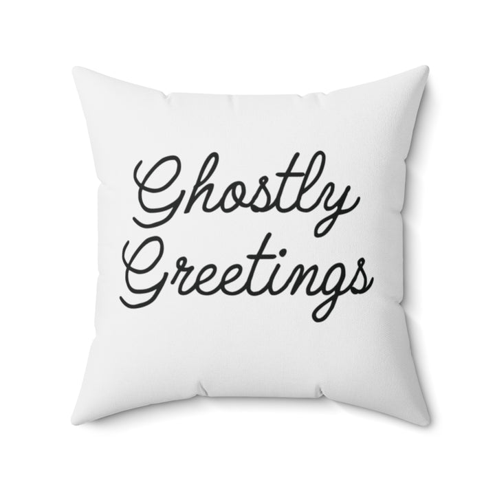 Halloween-themed graphic pillow cover featuring vibrant designs like jack-o-lanterns, spooky cats, skeletons, and skulls, made from soft spun polyester for festive seasonal decor.