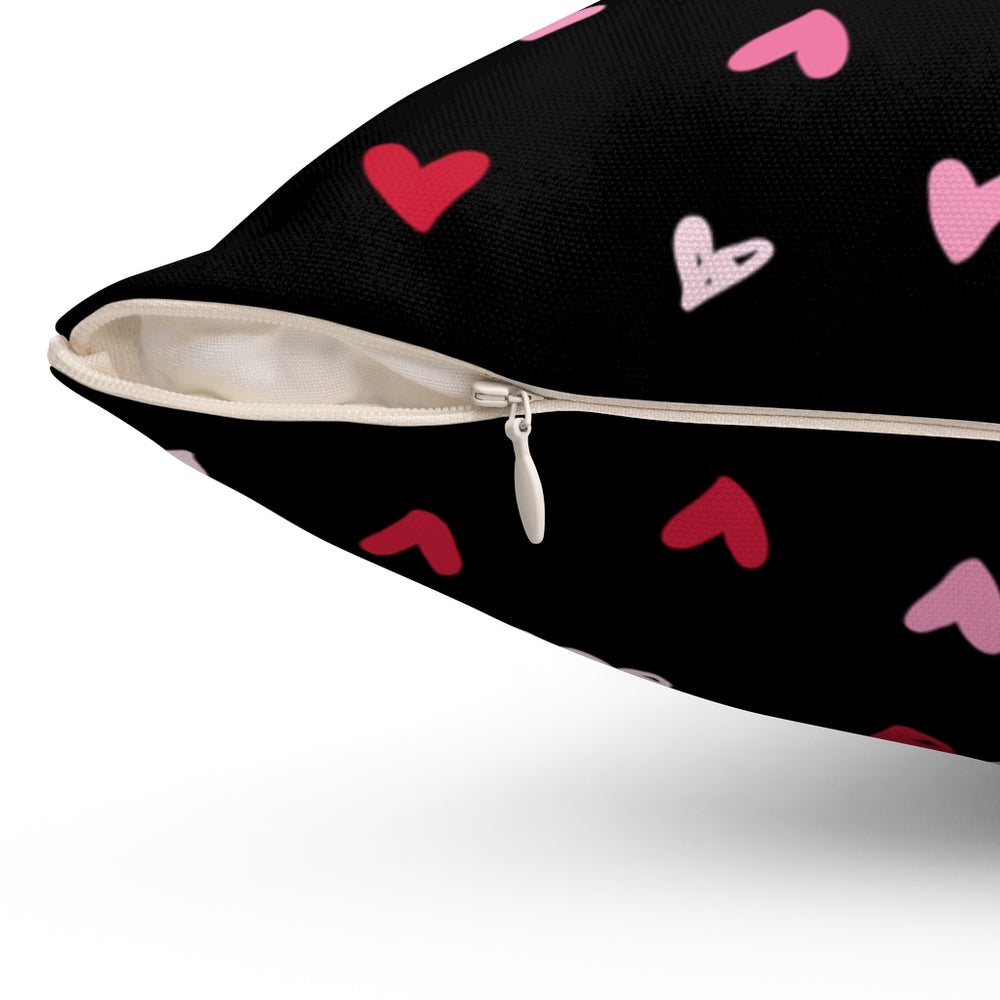 Valentine’s Day pillow cover with pink, red, and white plaid and heart-shaped graphics, perfect for seasonal home decor.
