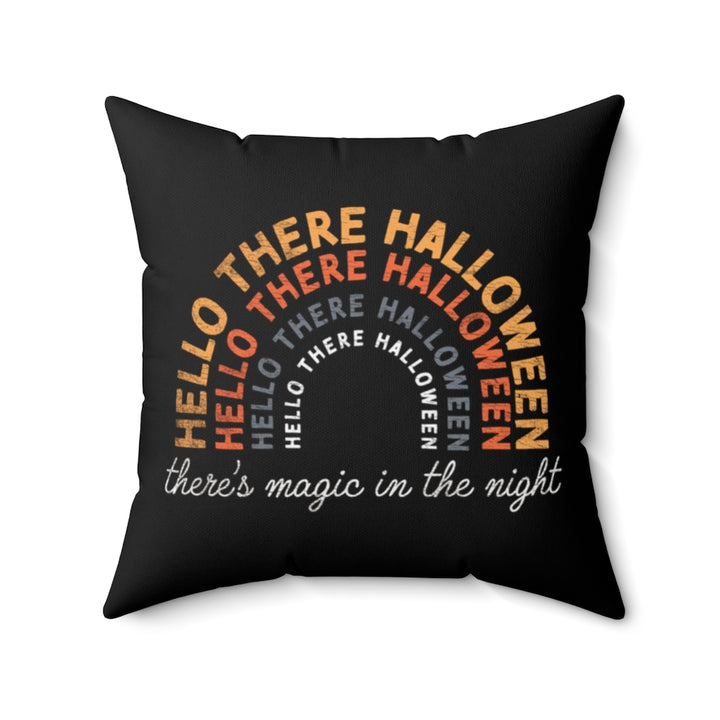 Halloween-themed graphic pillow cover featuring vibrant designs like jack-o-lanterns, spooky cats, skeletons, and skulls, made from soft spun polyester for festive seasonal decor.