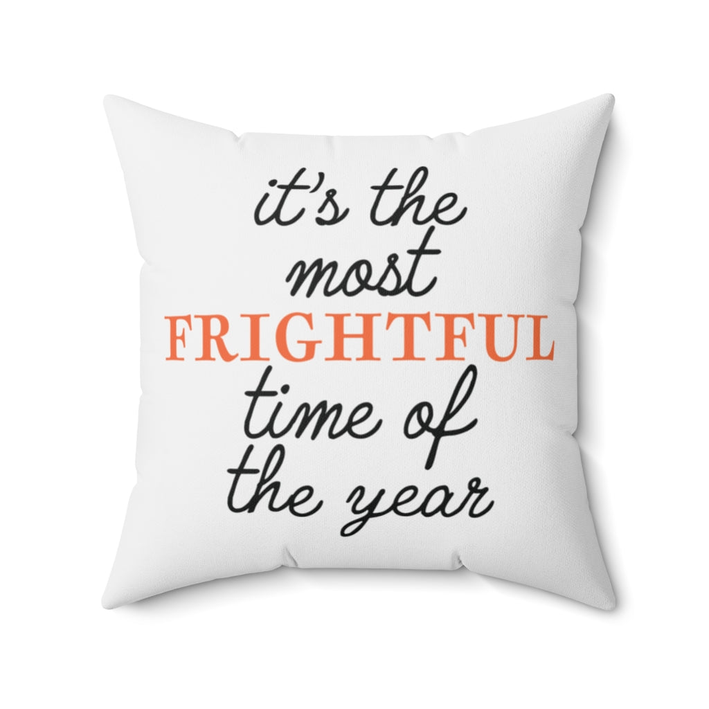Halloween graphic pillow covers with spooky designs like jack-o-lanterns, skeletons, and spooky cats. Made from spun polyester, double-sided, and made-to-order for Halloween decor.