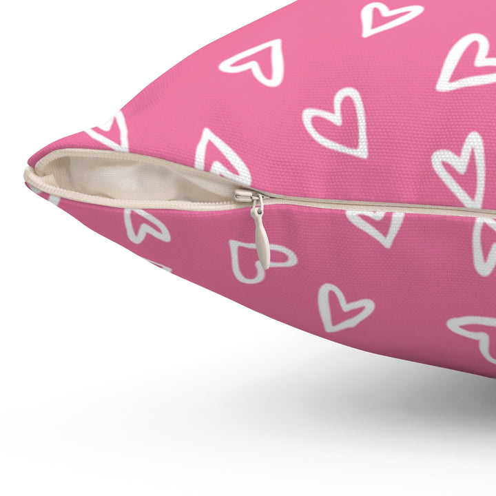 Valentine’s Day pillow cover with pink, red, and white plaid and heart-shaped graphics, perfect for seasonal home decor.