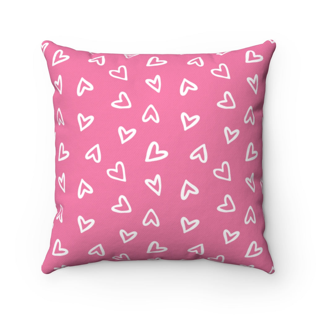 Valentine’s Day pillow cover with pink, red, and white plaid and heart-shaped graphics, perfect for seasonal home decor.