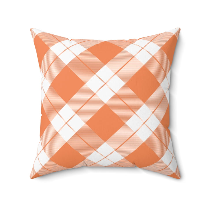 Cozy Halloween and fall plaid pillow cover in vibrant seasonal colors, made from soft spun polyester. Perfect for adding warmth and charm to your autumn decor.