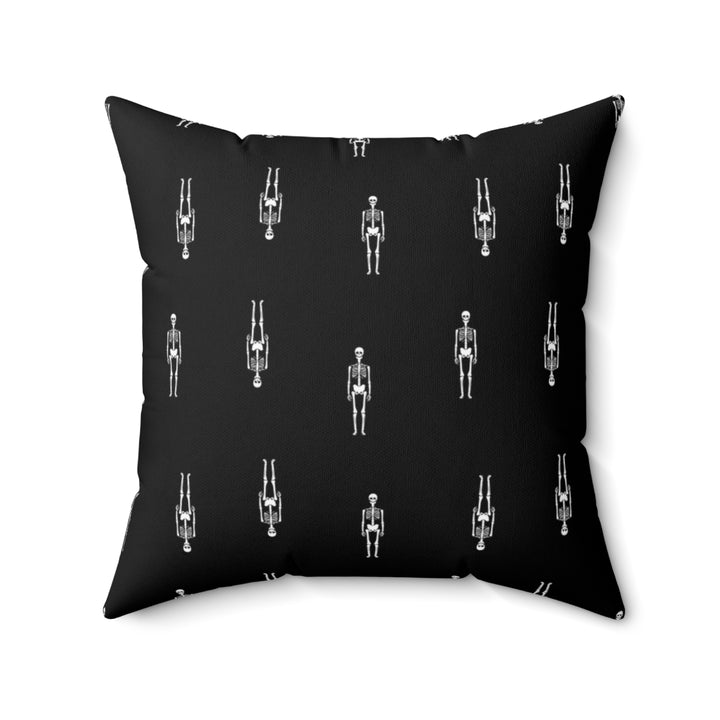 Halloween-themed graphic pillow cover featuring vibrant designs like jack-o-lanterns, spooky cats, skeletons, and skulls, made from soft spun polyester for festive seasonal decor.