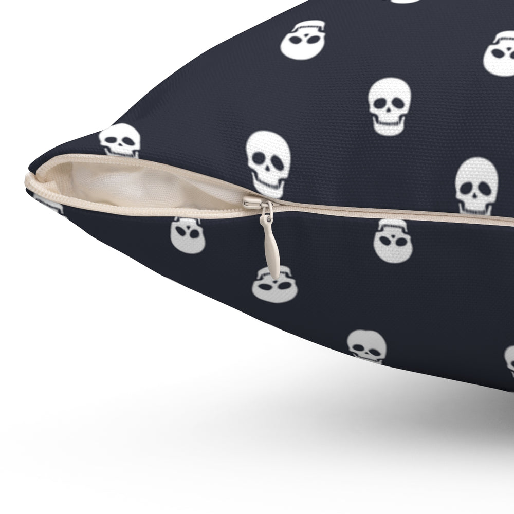 Halloween-themed graphic pillow cover featuring vibrant designs like jack-o-lanterns, spooky cats, skeletons, and skulls, made from soft spun polyester for festive seasonal decor.