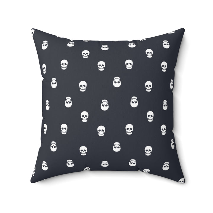 Halloween-themed graphic pillow cover featuring vibrant designs like jack-o-lanterns, spooky cats, skeletons, and skulls, made from soft spun polyester for festive seasonal decor.