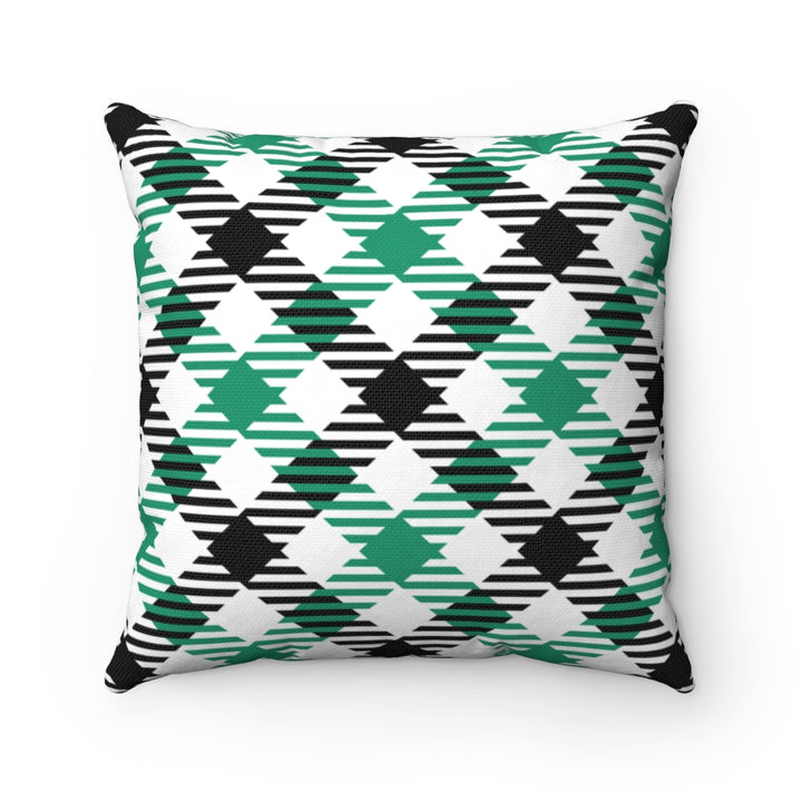 St. Patrick’s Day pillow cover with plaid patterns and Irish-themed graphics, available in 14x14, 16x16, 18x18, and 20x20 inches, perfect for seasonal home decor. Zipper closure.