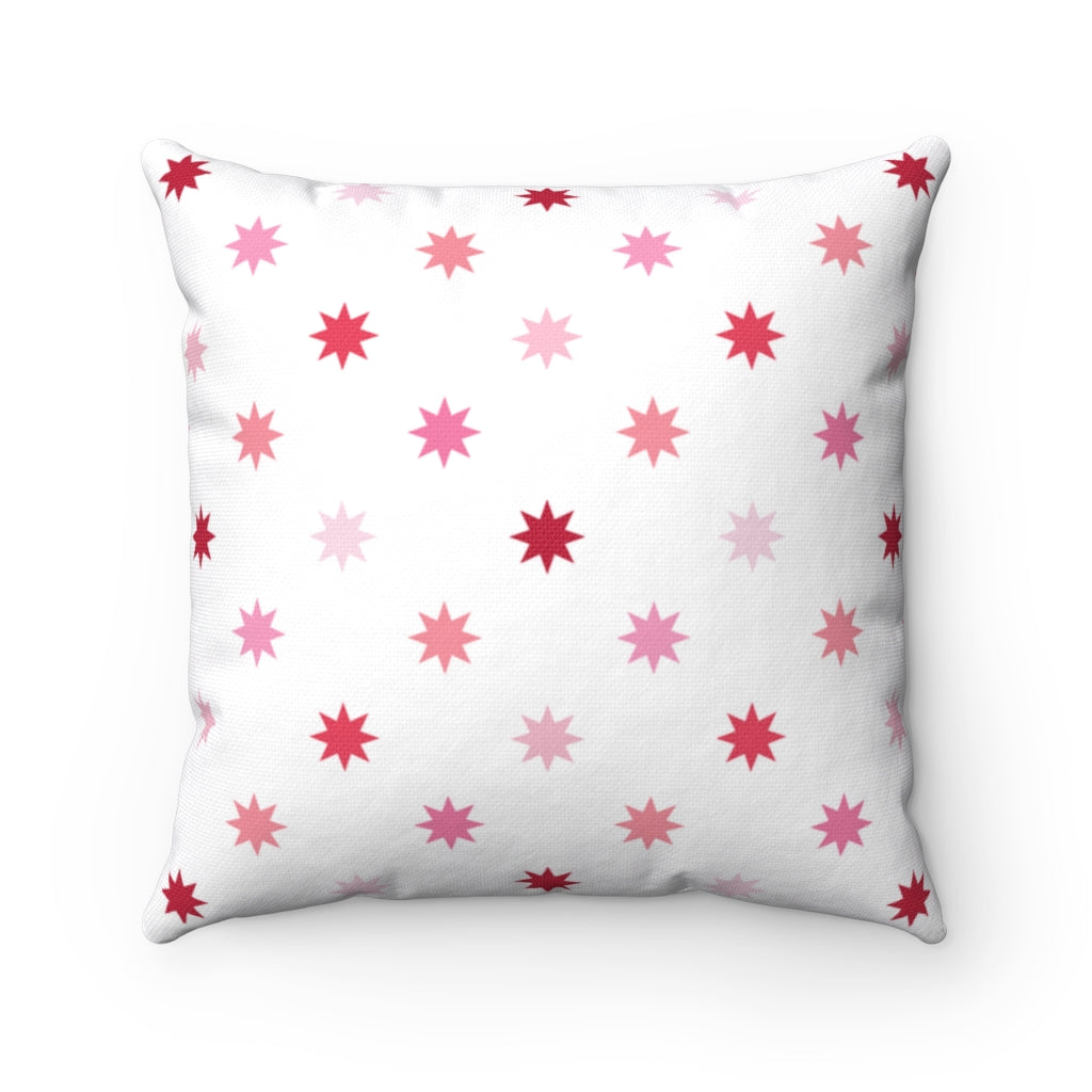 Valentine’s Day pillow cover with pink, red, and white plaid and geometric graphics, perfect for seasonal home decor.