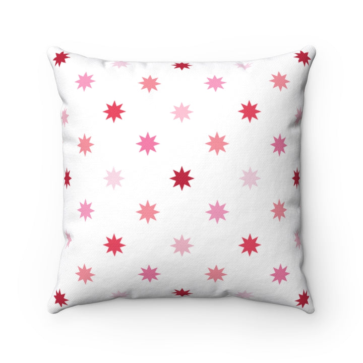 Valentine’s Day pillow cover with pink, red, and white plaid and geometric graphics, perfect for seasonal home decor.
